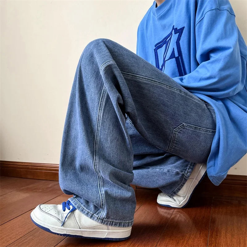 HEARUJOY  -  Blue Jeans Men Ankle length Jeans Male Straight Denim Pants Men New Streetwear Baggy Jeans Ins Washed Denim Pants Black Clothes