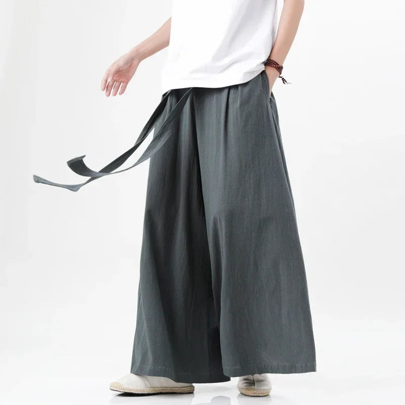 HEARUJOY  -  Spring Men Chinese Style Cotton Linen Harajuku Pants Men Kung Fu Kimono Trousers Male Street Wushu Wide Leg Pants Bottom