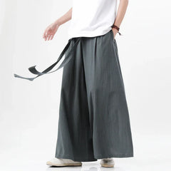 HEARUJOY  -  Spring Men Chinese Style Cotton Linen Harajuku Pants Men Kung Fu Kimono Trousers Male Street Wushu Wide Leg Pants Bottom