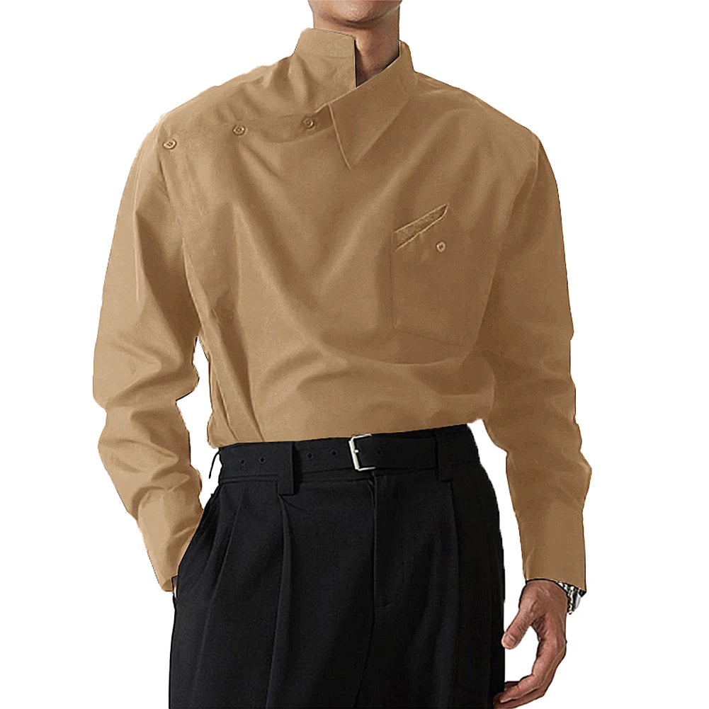 HEARUJOY  -  Casual Outing Casual Wear White Stand Collar Shirt Stand Collar Casual Wear Lapel Neckline Brand New Condition