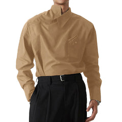 HEARUJOY  -  Casual Outing Casual Wear White Stand Collar Shirt Stand Collar Casual Wear Lapel Neckline Brand New Condition