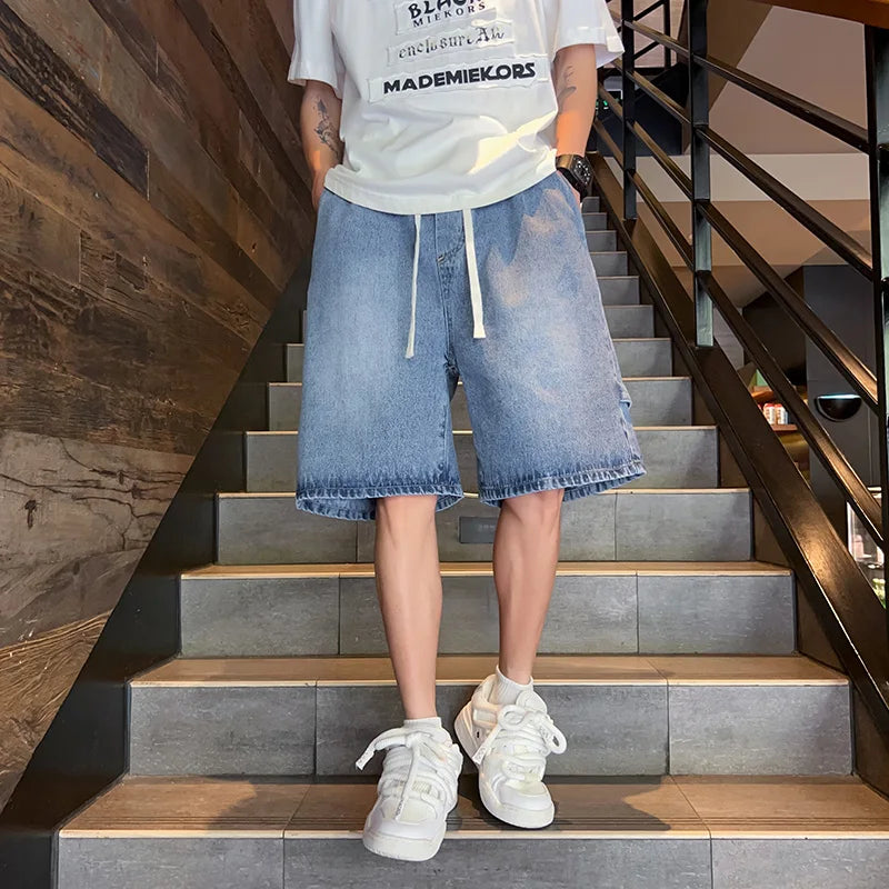 Hearujoy Zipper Patchwork  Jeans Shorts Men Harajuku Streetwear Denim Shorts Hip Hop Summer Casual Loose Straight Shorts Clay Yellow