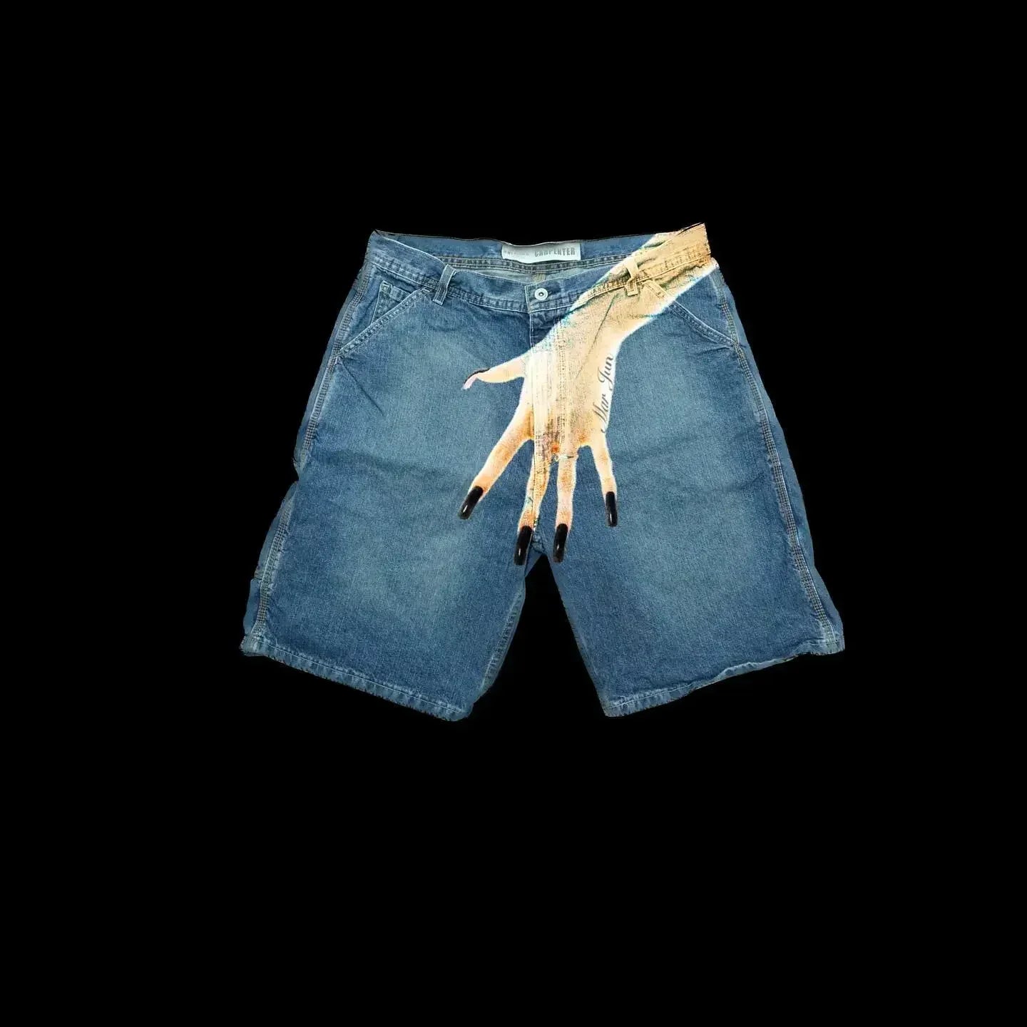 Hearujoy Harajuku Y2K Short Baggy Jeans Palm Print Graphic Pants Men Fashionstyle Denim Streetwear Gothic Sweatpants Shorts Men Clothing