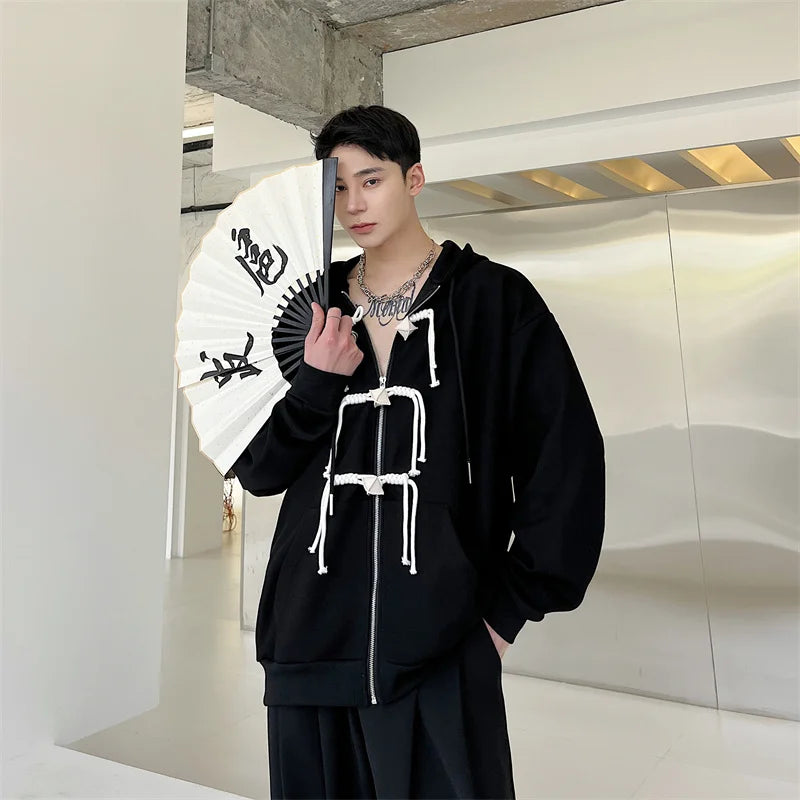 Hearujoy Korean women Spring Autumn Color Chinese Style Hooded Sweatshirt Men's Loose Trendy Casual Zipper Coat Male Hoodies