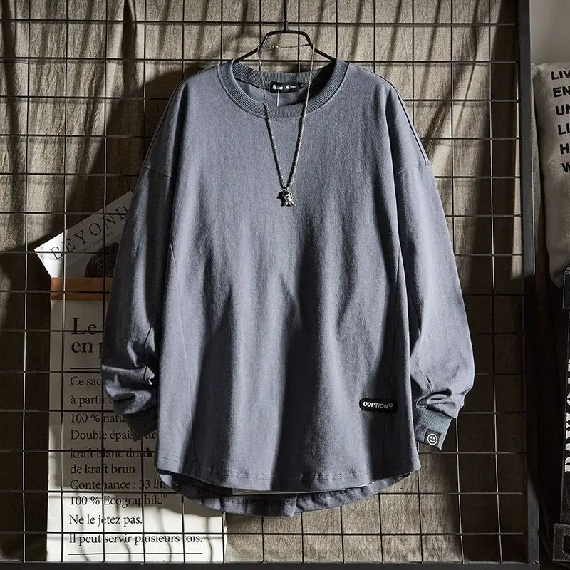 HEARUJOY  -  Long-sleeved T-shirt Men's Pure Cotton Heavy Round Neck Top Autumn and Winter Base Shirt Sweater Men's Spring and Autumn Style