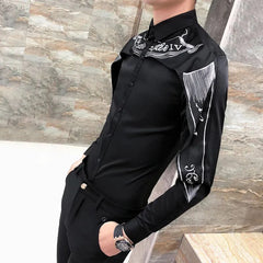 Hearujoy Mens Slim Fit Spliced Shawl Long Sleeve Shirt Autumn Genderless Fashion Nightclub Personality Party Retro Stage Wear Top Unisex