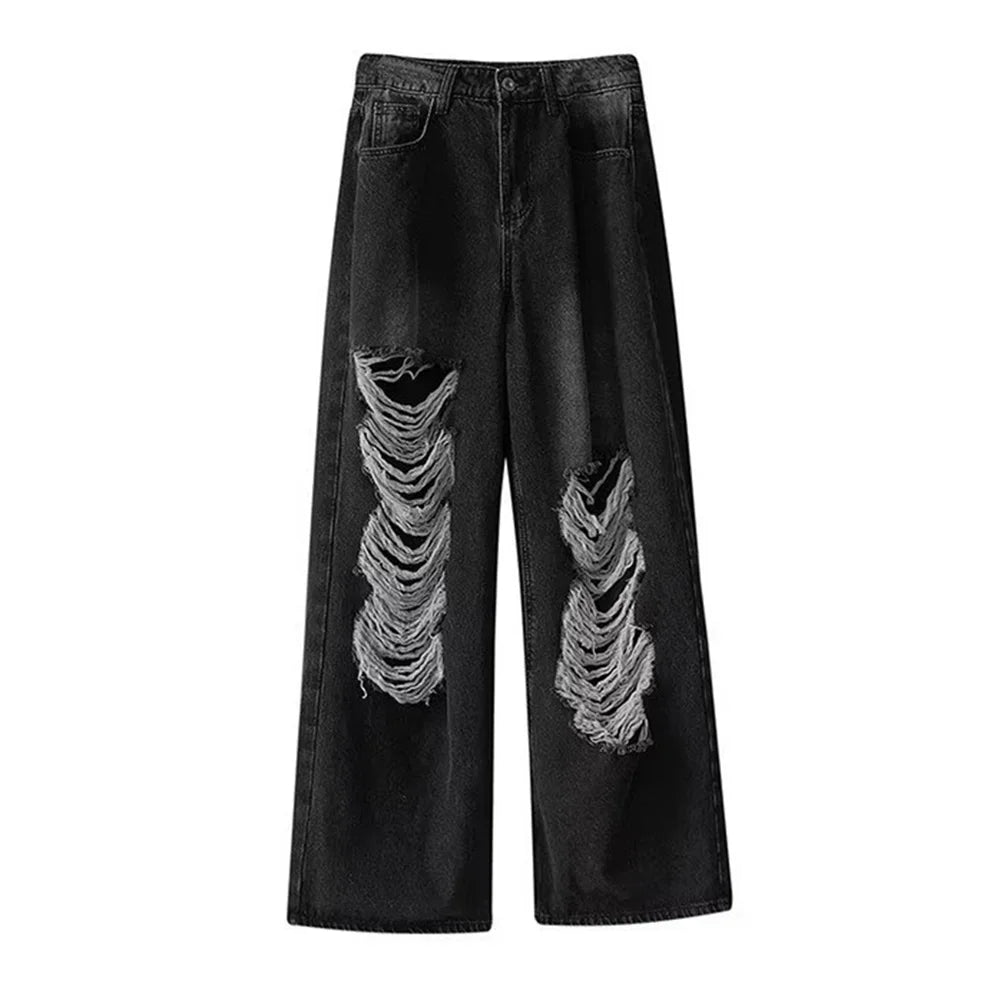 Hearujoy Mens Clothing American Street Loose Trend Contrast Color Ripped Jeans Retro Distressed Straight Fashionable Casual Trousers