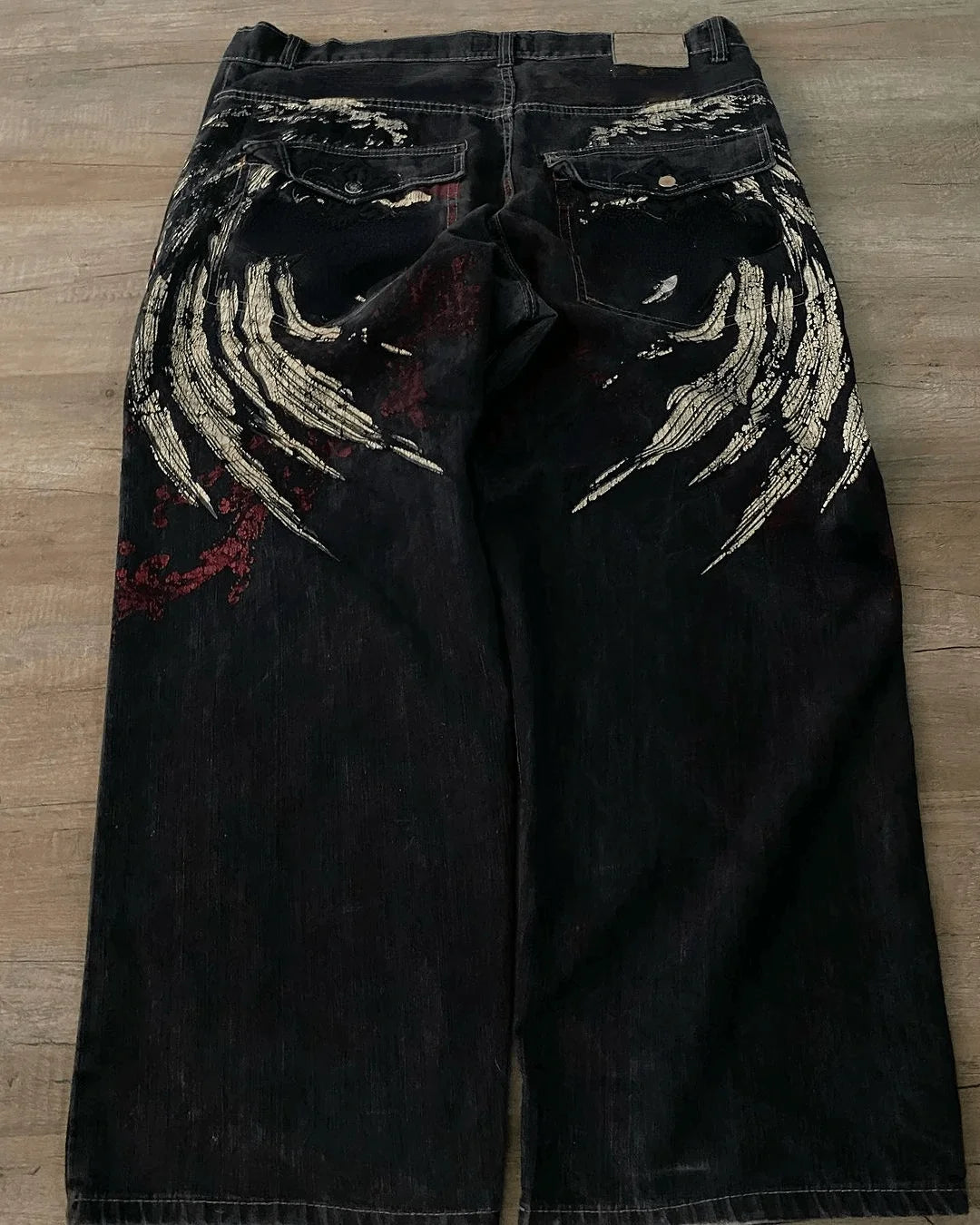 Hearujoy Y2K Fashion Red Print Grey Washed Baggy Jeans Men Women American Streets Harajuku Gothic Skateboard Pants Vintage Street Clothes