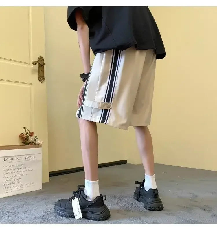 HEARUJOY  -  Fashionable Side Striped Sports Shorts Men's Loose Mid-trousers Handsome Straight Five-point Pants