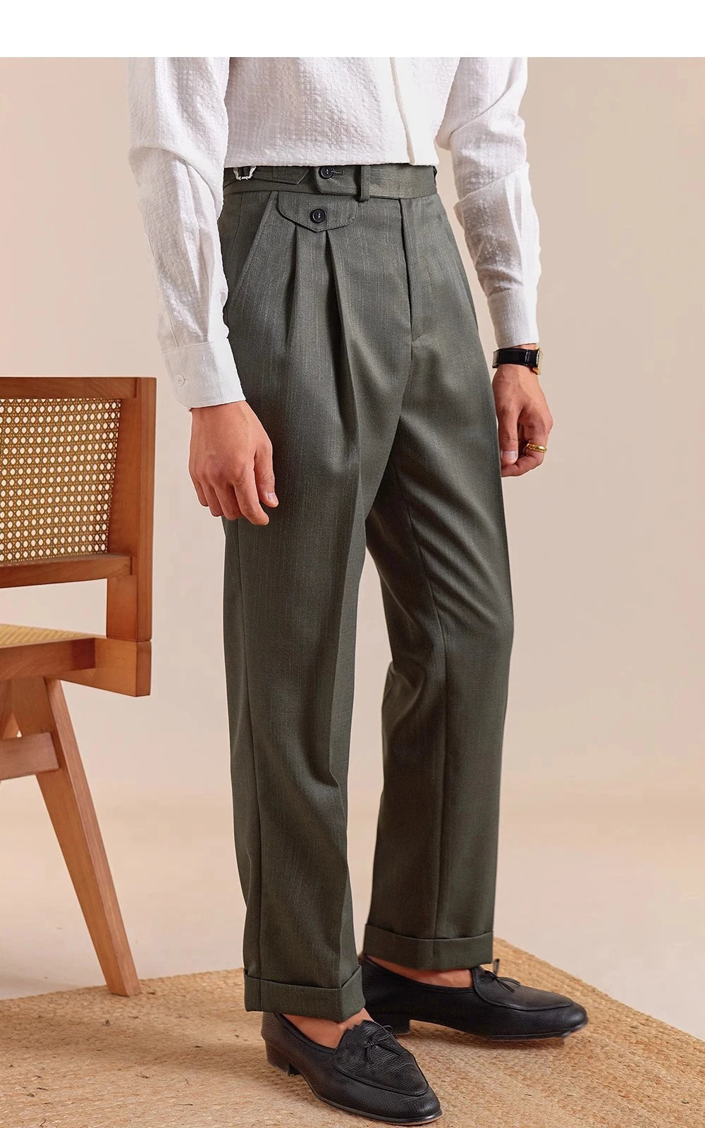 HEARUJOY  -  Italian Style Imitation Linen Naples Trousers Men's Double Pleated Gentleman Casual Business Men's Suit Pants Mens Formal Pants