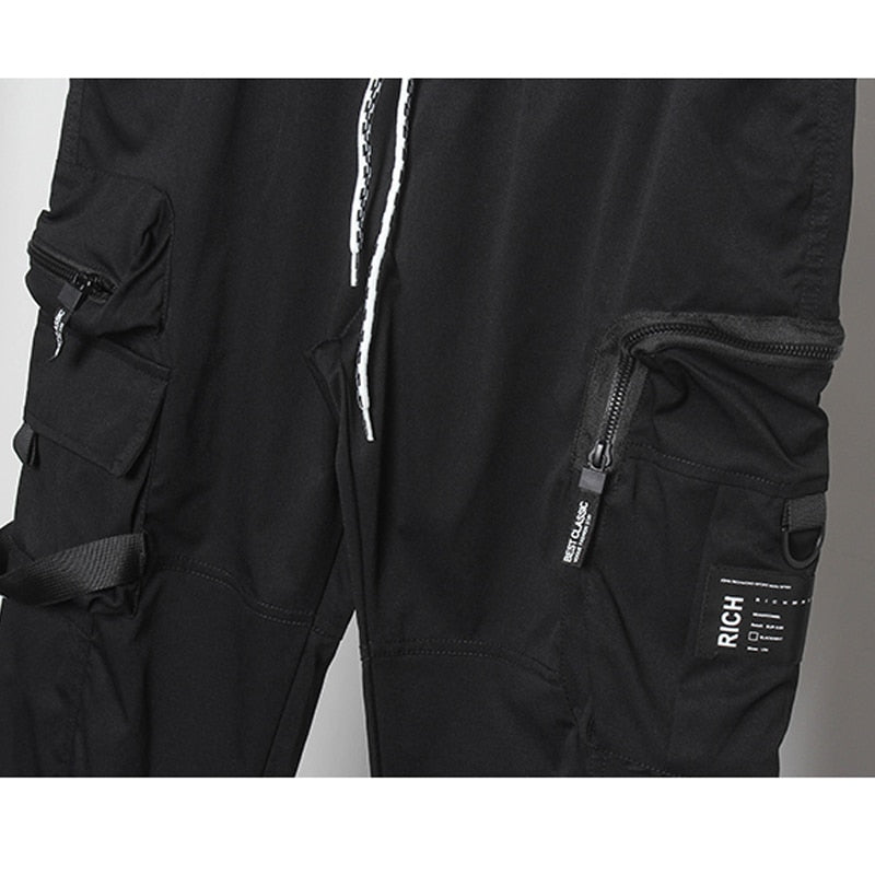 Hearujoy Tactical Functional Cargo Pants Joggers Men Multiple Pockets Trousers Autumn Hip Hop Streetwear Harem Pant Black