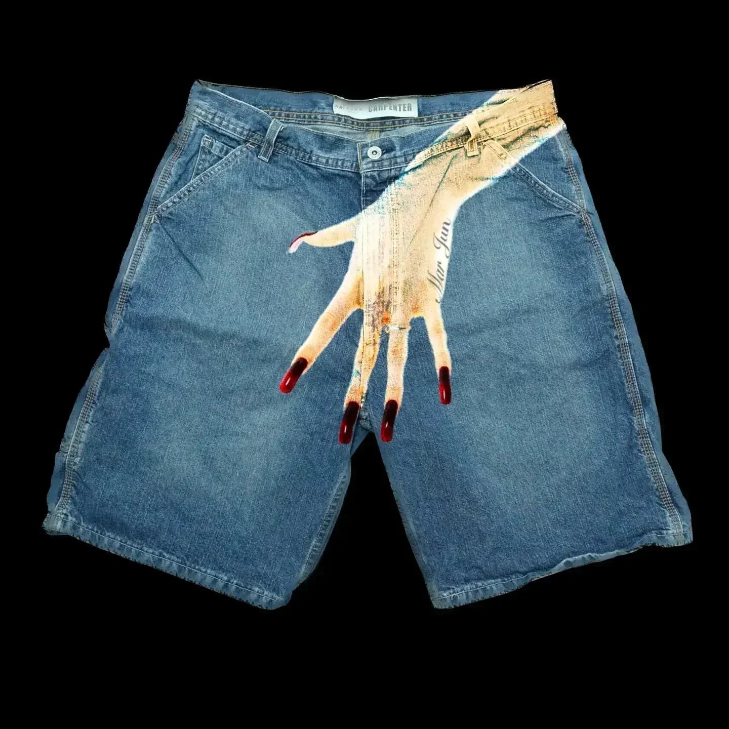 Hearujoy Harajuku Y2K Short Baggy Jeans Palm Print Graphic Pants Men Fashionstyle Denim Streetwear Gothic Sweatpants Shorts Men Clothing