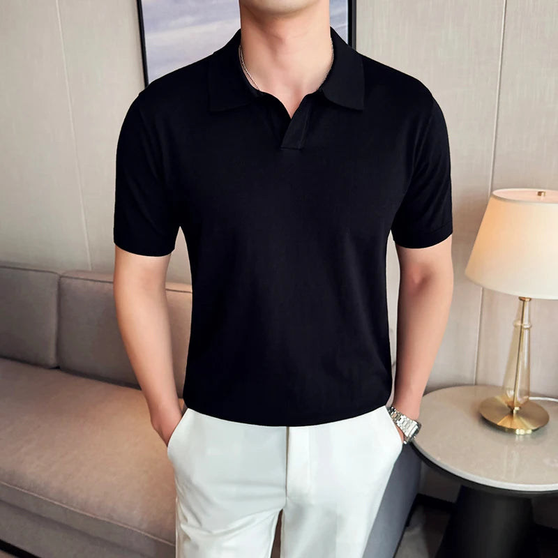 HEARUJOY  -  Men's Cooling Tencel Polo Shirt - Summer Ice Silk Knit Top with Fold Collar, Breathable Short Sleeve & Stylish Contoured Design