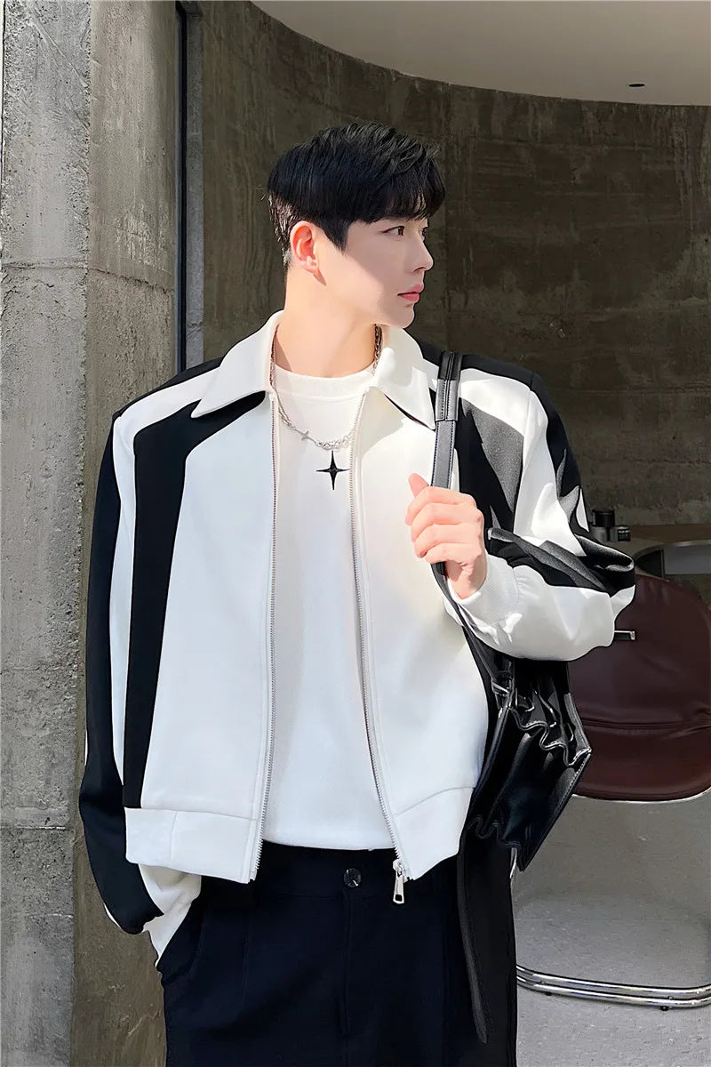 Hearujoy Spring Autumn Male-jacke Short Style Loose Shoulder Pad Coat Personality Korean Patchwork Color Zipper Jackets men clothing