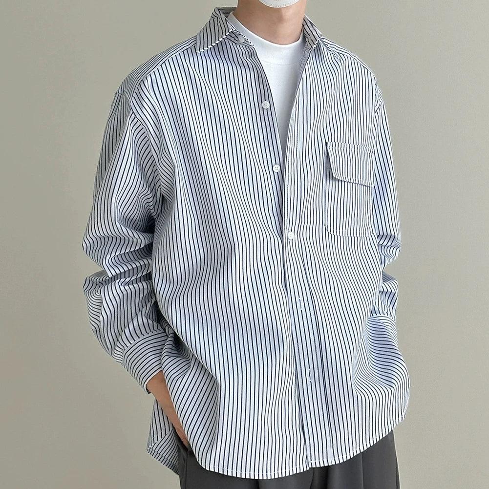 HEARUJOY  -  Casual Vacation Look Striped Long Sleeve Spring Autumn Top Comfortable Fit Daily Wear Shirt Holiday Casual Wear