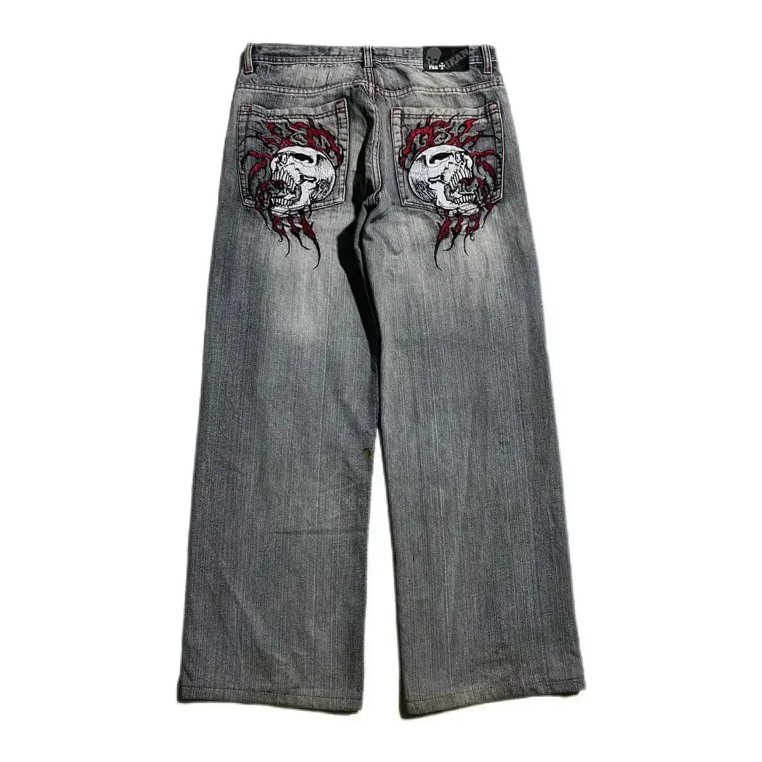 Hearujoy Y2K New Fashion washing Embroidery Loose Jeans Men Women Street Casual Joker Mopping Oversized Wide leg Pants Couple denim Jeans