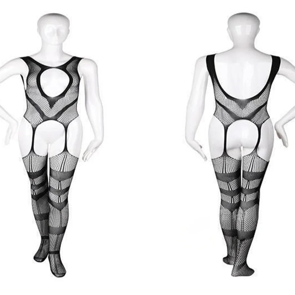 Hearujoy Mens Ultra-thin Black Lingerie Men's Sexy Transparent Mesh Lace Jumpsuit Set See Through Vest Stockings Tights Onesie