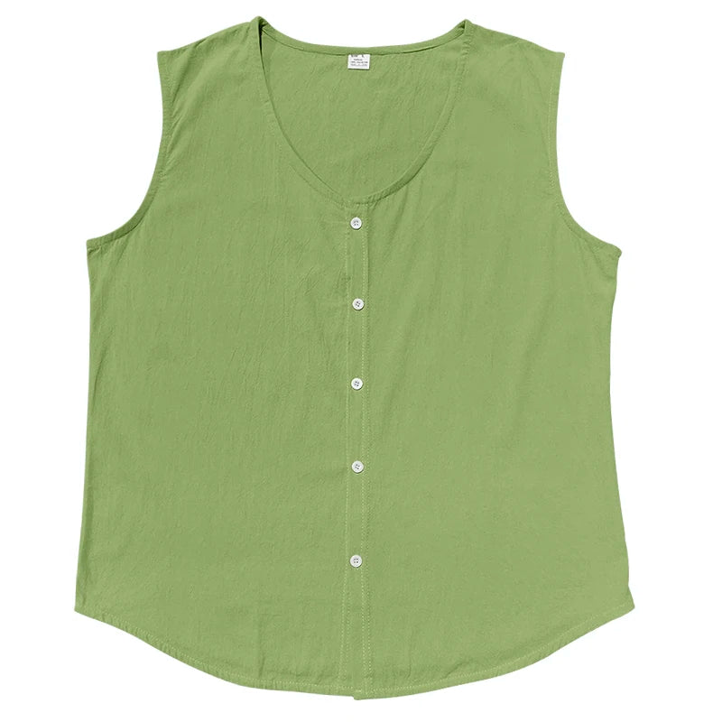 HEARUJOY  -  Summer Thin Button Casual Solid Color Linen Youth Vest Button Men's Sleeveless Tops
