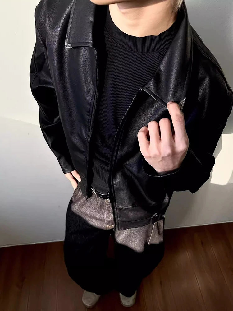 HEARUJOY  -  Vintage Slim PU Leather Jackets Mens Streetwear Fashion Zip-up Turn-down Collar Coats Men Clothing Fall Winter Casual Outerwear