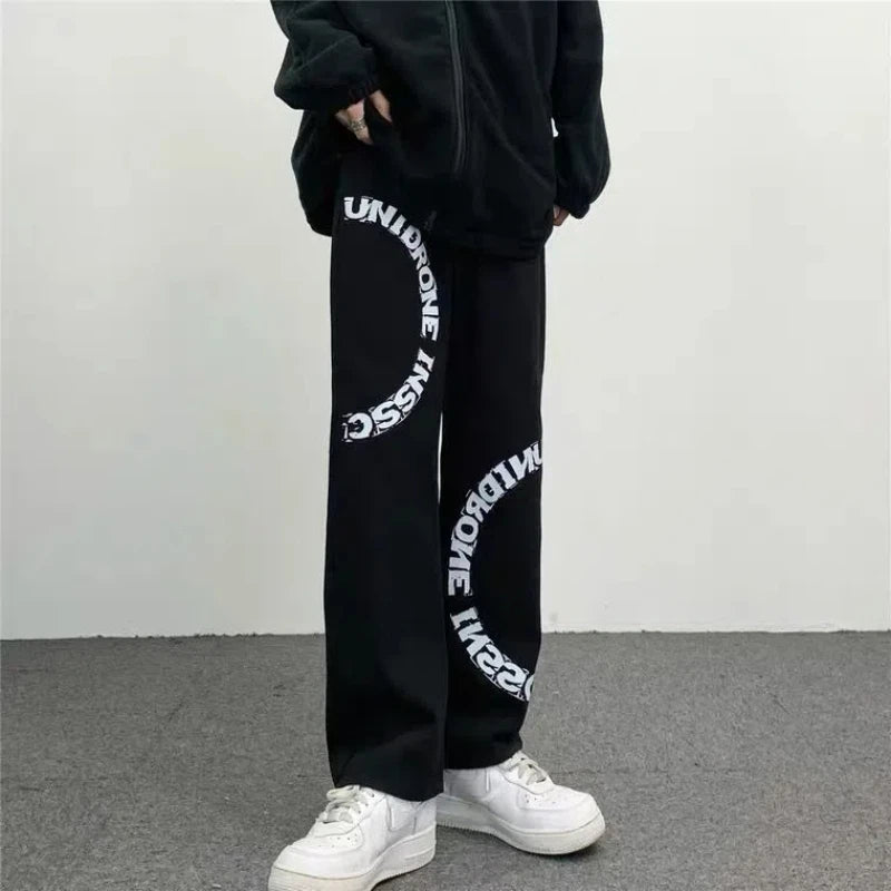 HEARUJOY  -  Men's Spring Autumn New Style Trendy Splicing Printed Pocket Fashion Versatile Loose Straight Tube Minimalist Casual Jeans