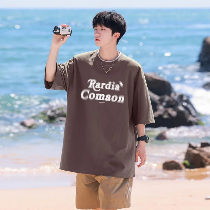 HEARUJOY  -  T Shirt Oversized Cotton For Men White Men's 5XL Letter Print T-shirts Men Casual Wear Summer Tee Shirts Big Size Clothing