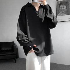 HEARUJOY  -  White Long Sleeved Shirt Men Oversized Society Mens Black Dress Shirt Korean Loose Casual Shirt Mens Formal Pullover Shirts