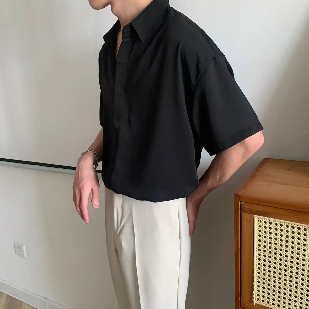 HEARUJOY  -  Green Black White Man Shirt Short Sleeve Plain Shirts for Men Cheap Brand Sale New in High Quality Luxury Summer with Collar
