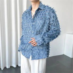 Hearujoy Korean Elegant Shirt for Men High-end Niche Long Sleeved Blouse Trendy Loose High Street Tassel Casual Shirt Vintage Streetwear