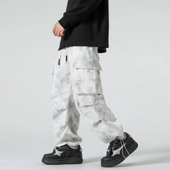 Hearujoy Tie Dye Cargo Pants Harajuku Streetwear Men Women Wide Leg Straight Trousers Oversize Aesthetic Korean Fashion Casual Pants