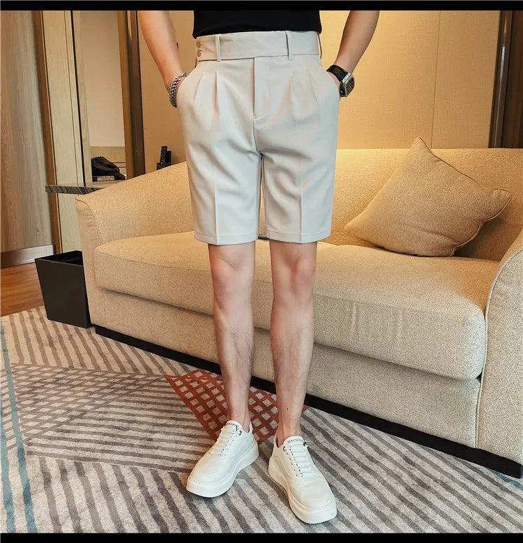 HEARUJOY  -  New Men Summer Slim-fit British Style Suit Shorts Light Luxury Business Straight-leg Shorts Leisure Button-down Half-pants M-3XL