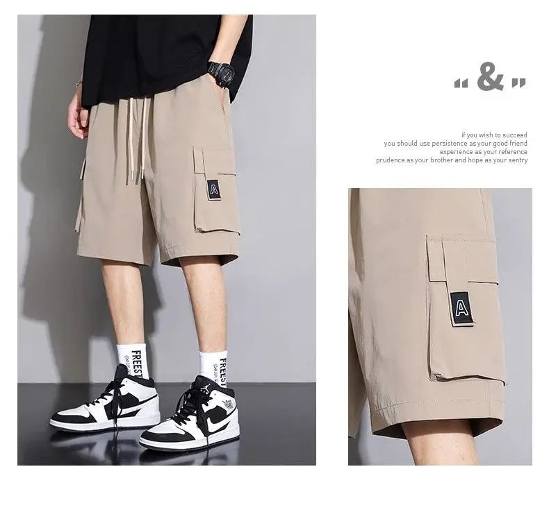 Hearujoy Work Shorts Men's Summer Thin Sports Outer Wear Ice Silk Casual Men's Five Points Medium Pants