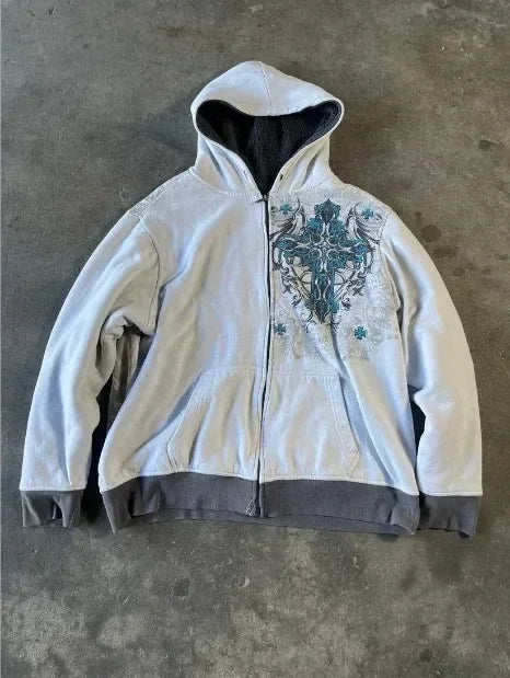 Hearujoy Hip hop punk street wear men zipper hoodie matching color patterned jacket Harajuku Gothic retro trend women sweatshirt