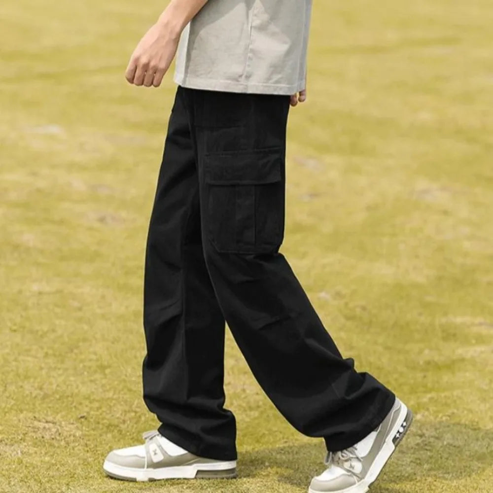 HEARUJOY  -  Off-white Work Casual Pants Men's 2025 American High Street Large Pocket Design Loose Straight Pants