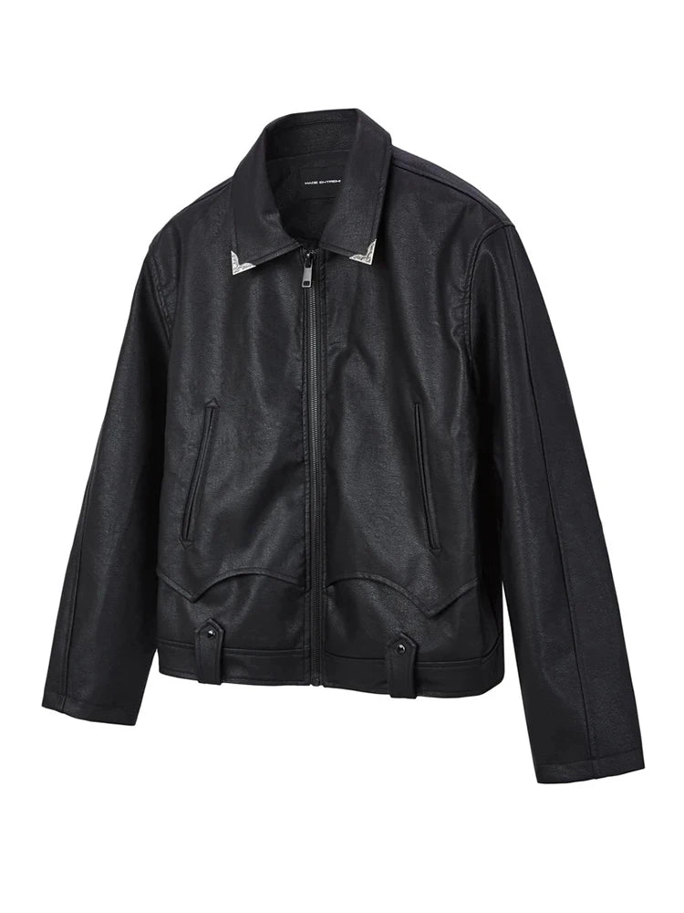 HEARUJOY  -  Vintage Slim PU Leather Jackets Mens Streetwear Fashion Zip-up Turn-down Collar Coats Men Clothing Fall Winter Casual Outerwear