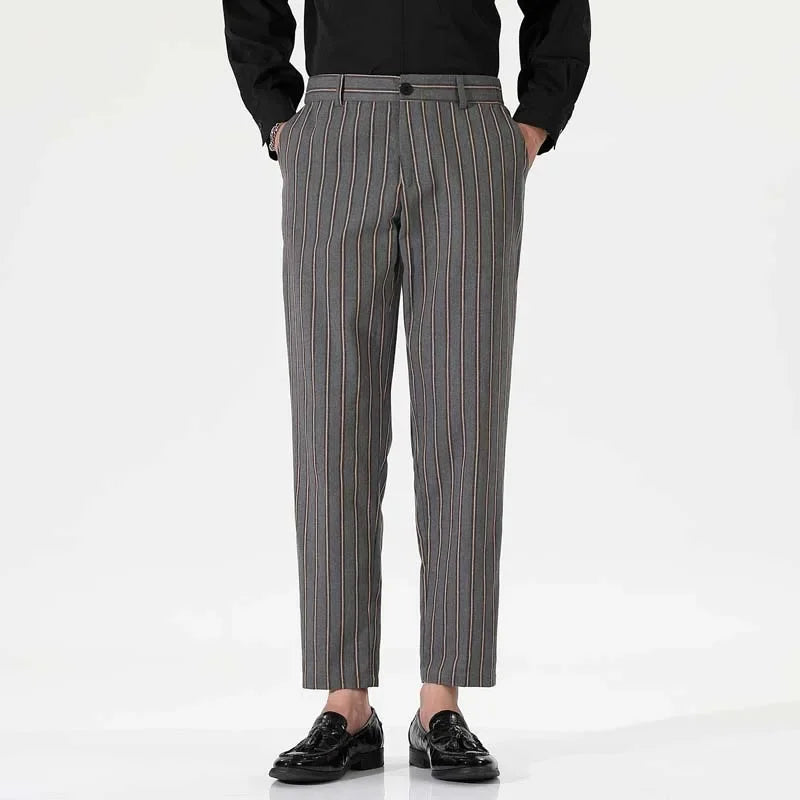 HEARUJOY  -  Men's Spring and Fall New Fashion Striped Business Casual Nine Straight Leg Suit Pants
