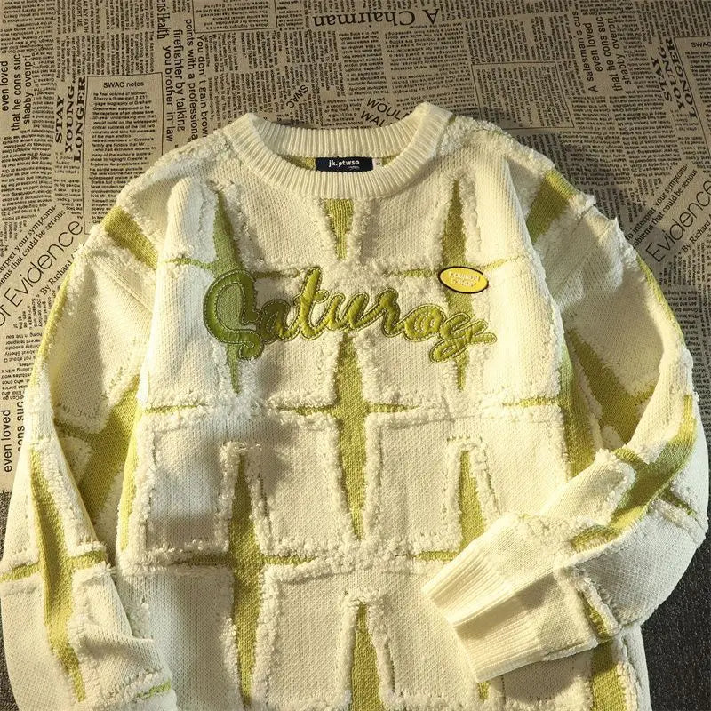 HEARUJOY  -  American Retro High Street Star Sweater Men's Spring Autumn Loose Lazy Style Oversize Japanese Knitted Jacket