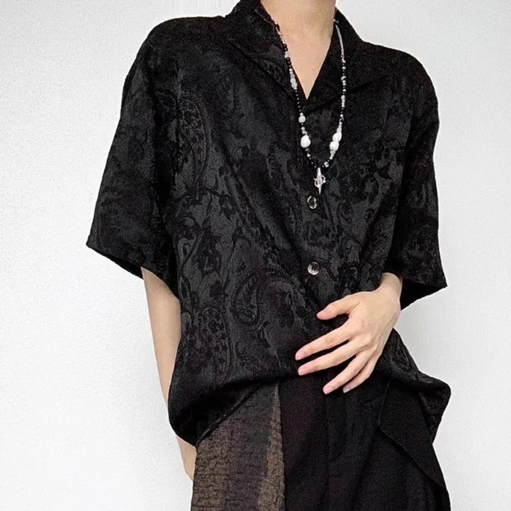HEARUJOY  -  Mens Shirts Embroidered Jacquard Casual Shirts Spring Streetwear Fashion Youth Campus Short-Sleeved Tops Men'S Clothing 2025 New
