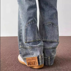 HEARUJOY  -  Backwards Wear Mens High Street Vibe Jeans Clean Fit Loose Straight Denim Pants Spring Summer Design Sense Trousers Unisex