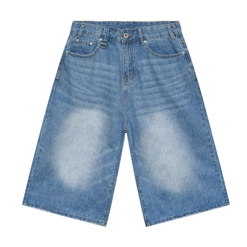 Hearujoy Casual Male Jeans Wide Leg Denim Shorts Contrast Color Male Fashion Washed Summer Fashion Loose Knee Length 9A8825