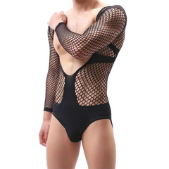 Hearujoy Mens Sexy Mesh See-Through Fishnet Jumpsuit 2024 New Fashion Nightclub Youth Personality Home Hollow Breathable Jumpsuit For Men