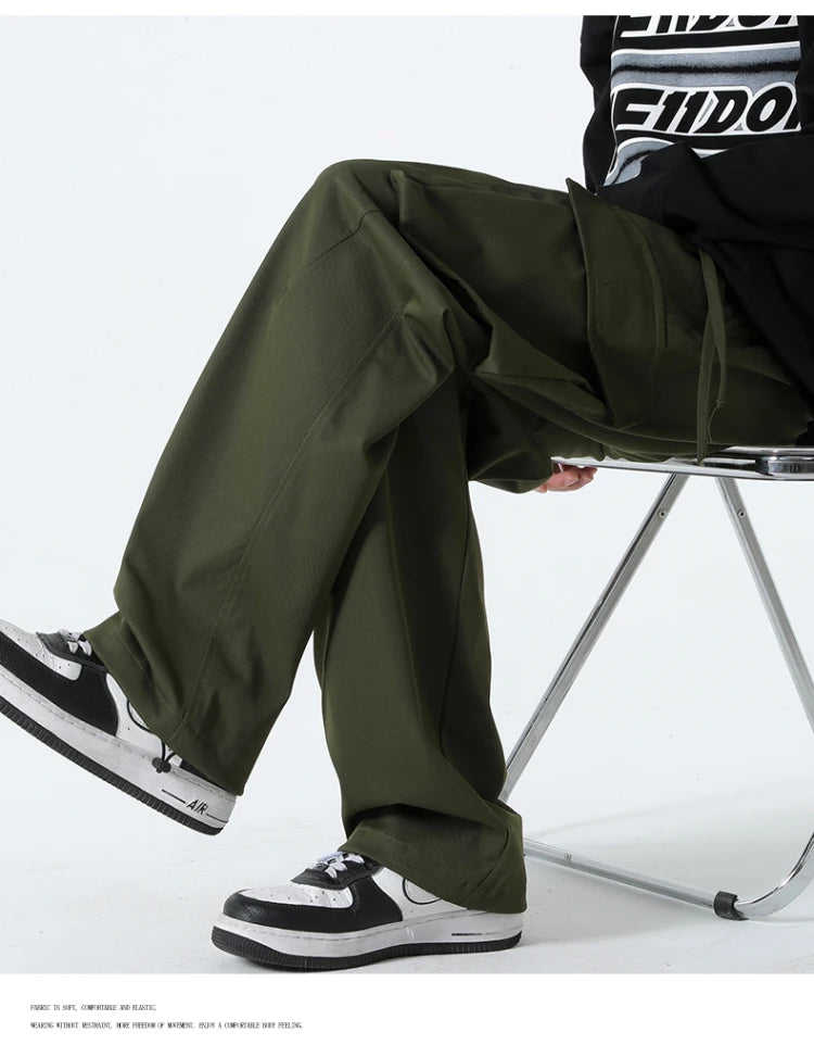 HEARUJOY  -  Men Elastic Waist Solid Color Cargo Pants Multi Pocket Loose Baggy Pants for Women Streetwear Harem Casual Pants하렘 바지