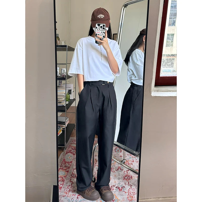 HEARUJOY  -  Gray Suit Pants Men Oversized Social Mens Black Dress Pants Korean Loose Wide Leg Pants Mens Office Formal Trousers M-3XL