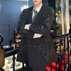 HEARUJOY  -  Mens Jacket Hot Diamond Shoulder Pad Suit Jacket Spring Fashion Shiny Stage Performance Niche Long-Sleeve Top Men'S 2025 New