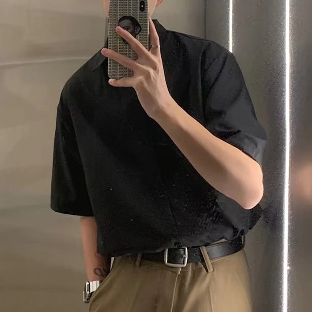HEARUJOY  -  Draped Fashion Top L M Mens Short Sleeve Shirt Suitable For Vacation Brand New Condition Lapel Neckline Vacation Attire