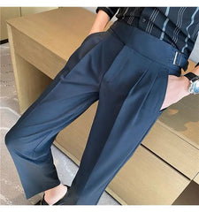 HEARUJOY  -  Italian Style Men Naples Suit Pants High Waist Slim Fit Small Feet Ankle-Length Pants Spring Fashion Business Casual Trousers