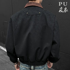 HEARUJOY  -  PU Jacket men 2025 autumn winter new faux leather men jacket contrast collar design short motorcycle windproof fashion trendy