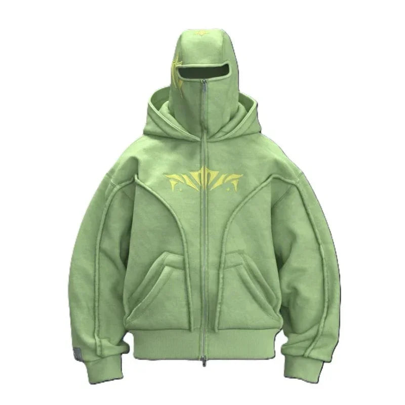 Hearujoy Y2K Ninja Hoodie Gothic Trendy Double Hat Design Functional Streetwear Vintage High Street Men Women Oversized Casual Pullover