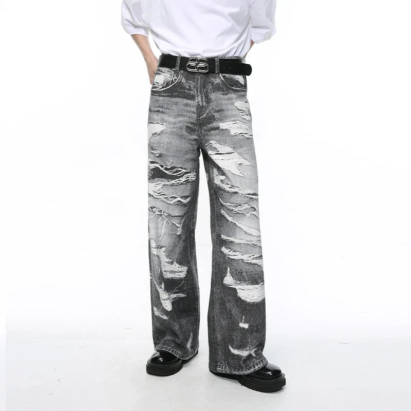 Hearujoy Men's Jeans Summer New Fashion Streetwear Style Hole Worn-out Design Loose Washed Male Denim Pants Straight 9C5394