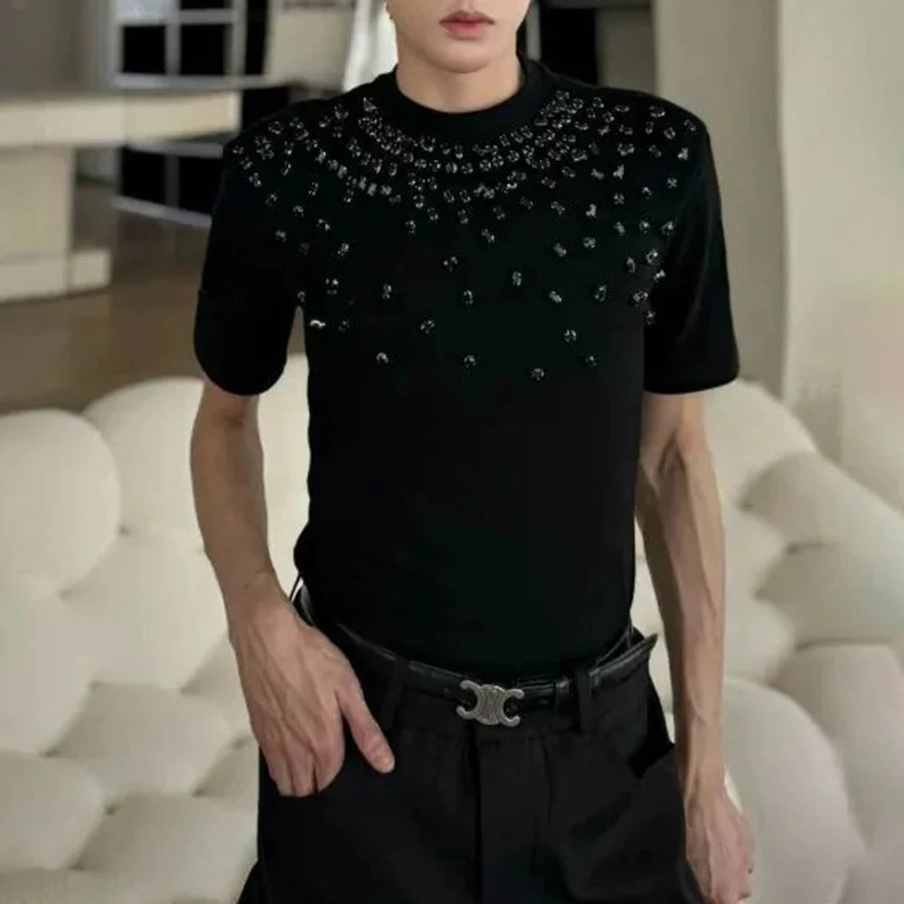 HEARUJOY  -  Y2k Diamond-Studded Slim Casual T-Shirt Genderless Streetwear Fashion Niche All-Match Youth Short-Sleeved Top Unisex