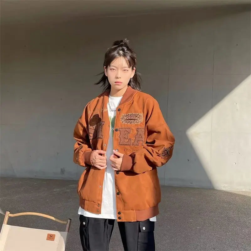 HEARUJOY  -  Fashion Japanese Mens Baseball Jacket Letter Embroidery Color Blocking College Unisex Coats Spring Trend Harajuku Outwear